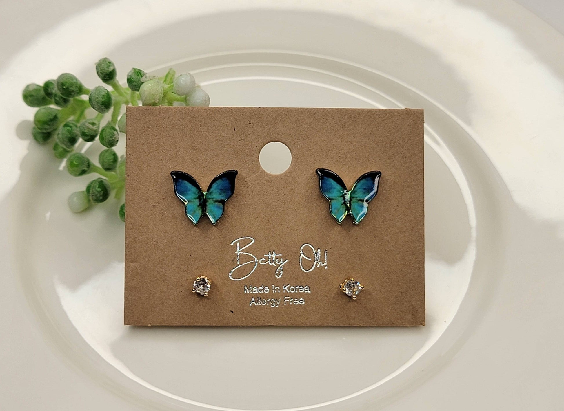 Two Pair Set Butterfly Post Earrings