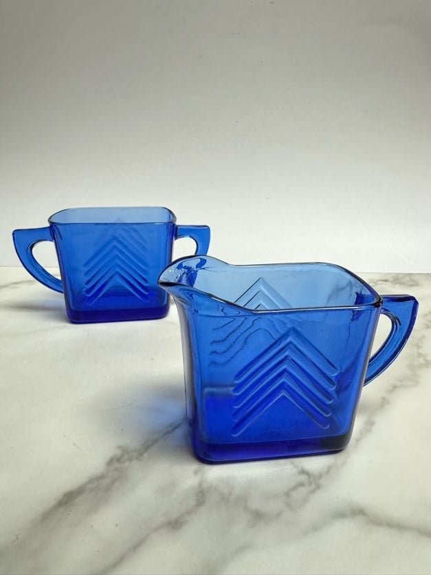 Cobalt Art Deco Cream & Sugar - Vintage MC