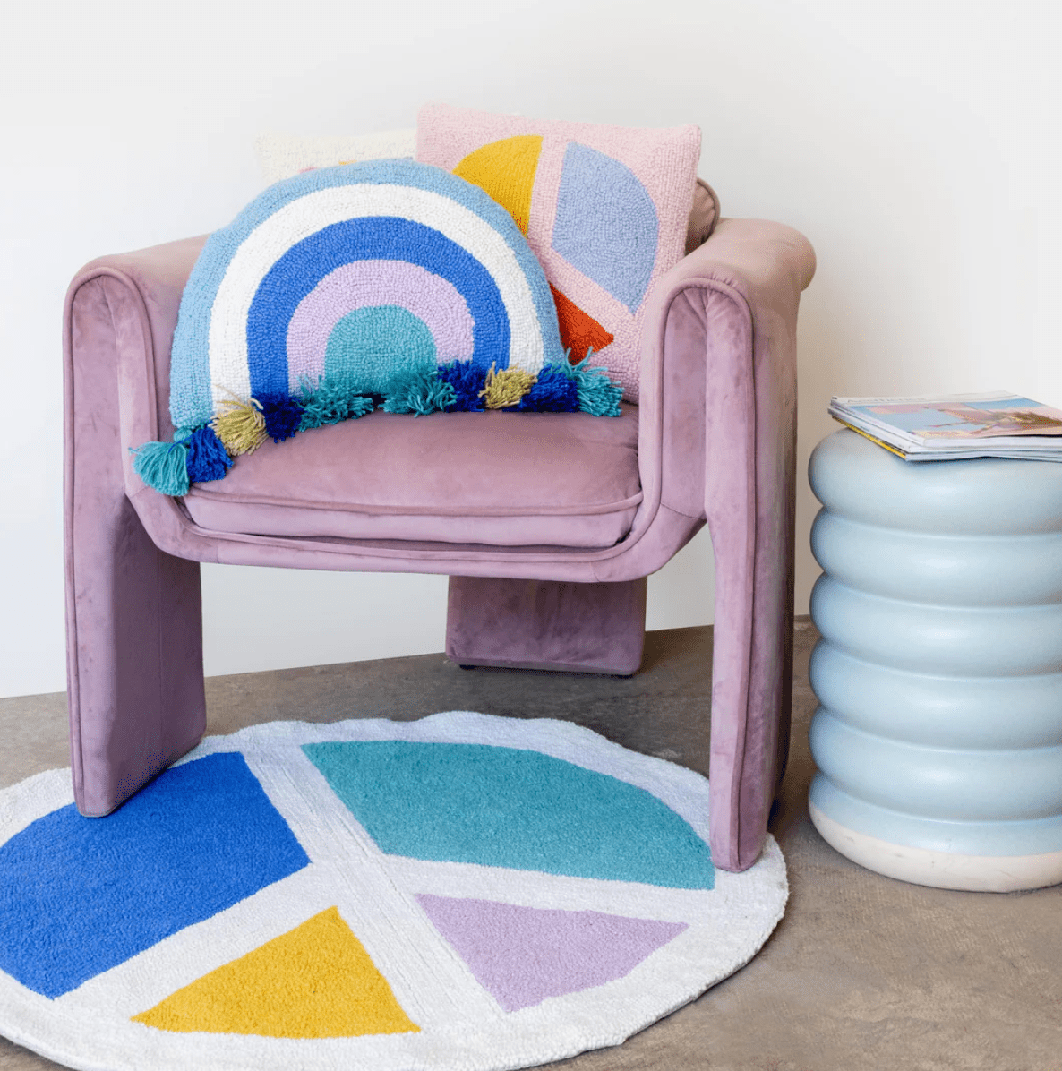Cool Rainbow With Tassels Hook Pillow by Ampersand - Vintage MC