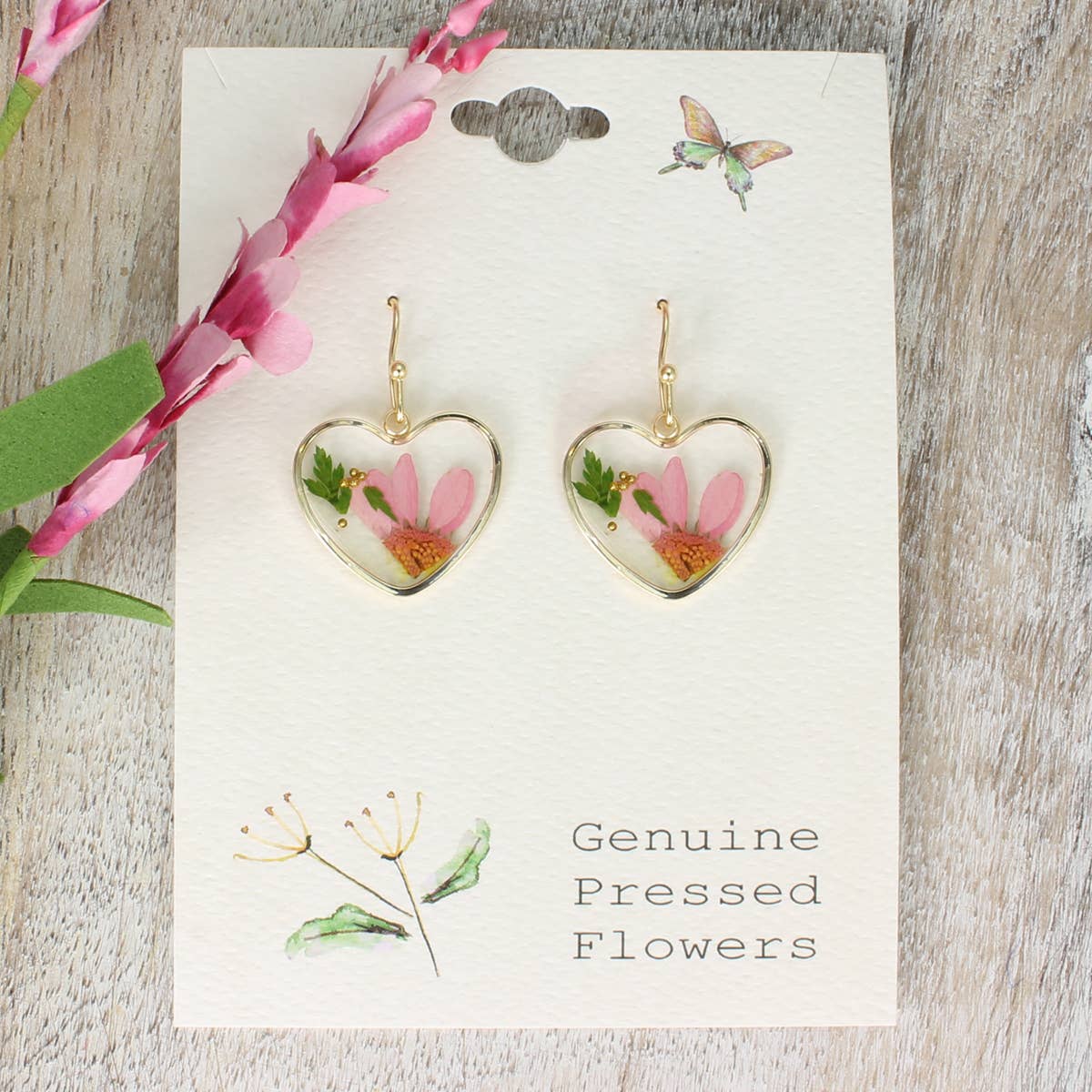 Cottage Floral Dried Flower Heart Earring - Vintage MC