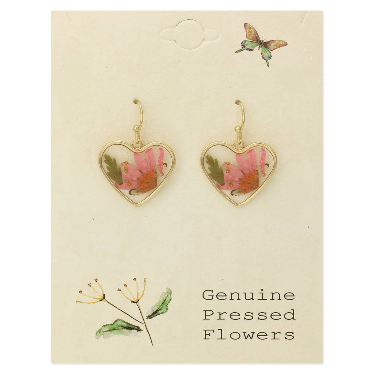 Cottage Floral Dried Flower Heart Earring - Vintage MC