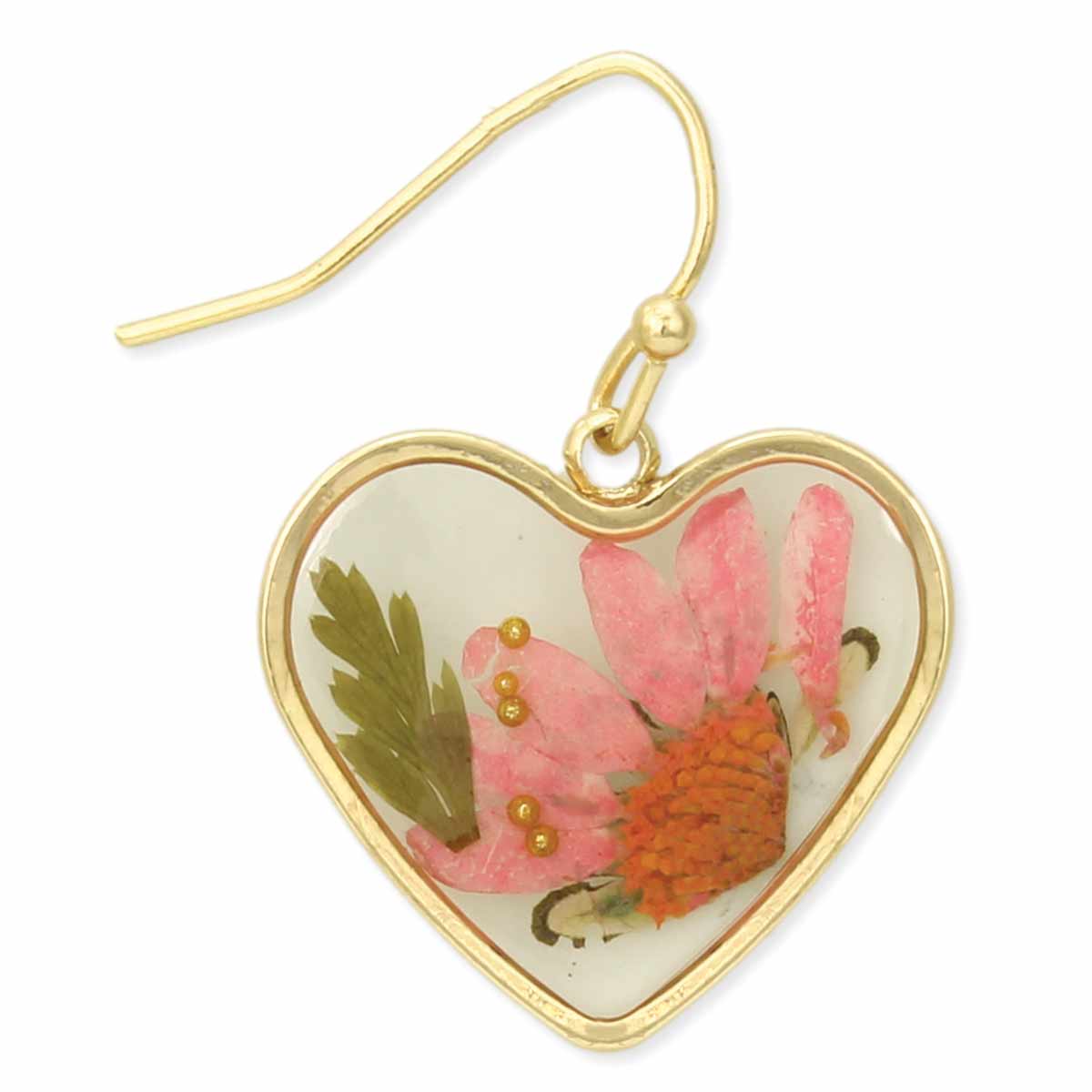 Cottage Floral Dried Flower Heart Earring - Vintage MC