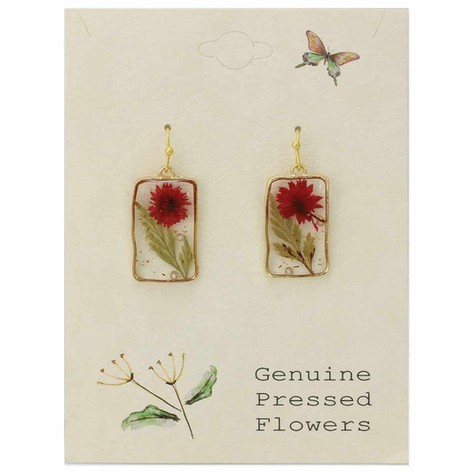 Cottage Red Dried Flower Rectangle Earrings - Vintage MC