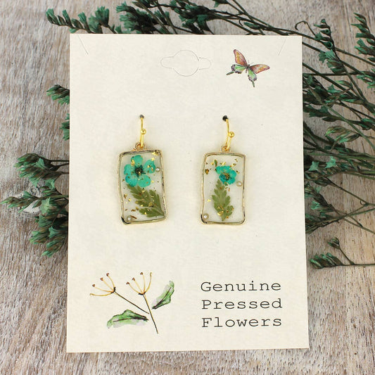 Cottage Turquoise Dried Flower Rectangle Earrings - Vintage MC