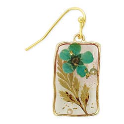 Cottage Turquoise Dried Flower Rectangle Earrings - Vintage MC