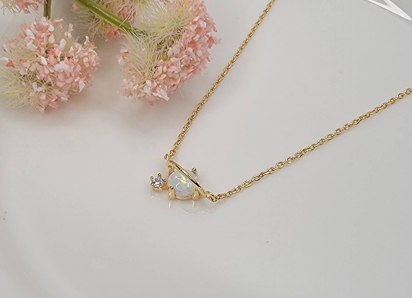 OPAL/LAB GROWN OPAL PLANET NECKLACE.