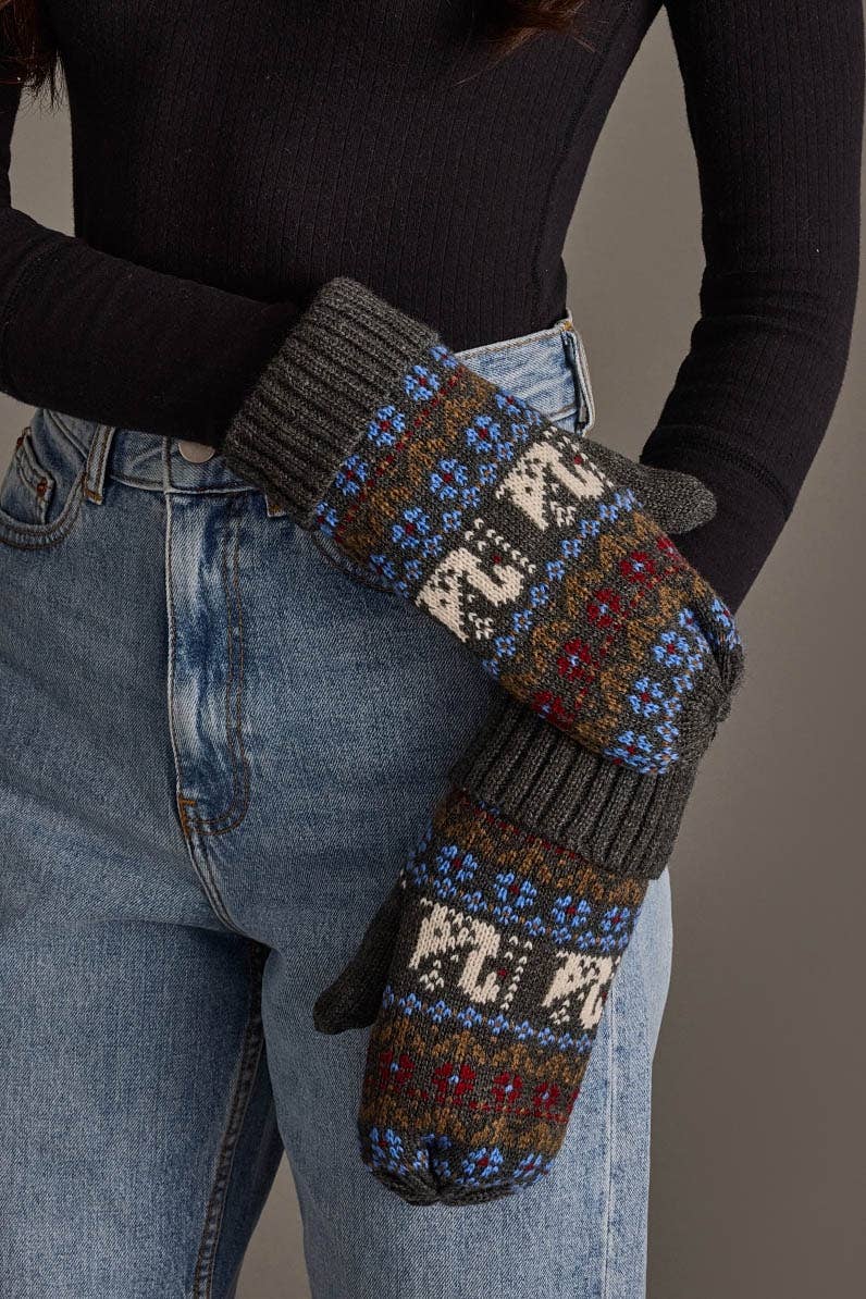 Gray Swan Pattern Knit Mittens
