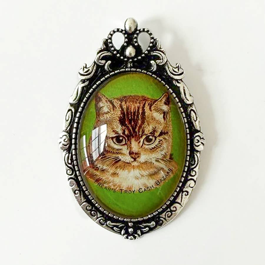 Victorian Tabby Kitten Cat Brooch Vintage Silver or Gold
