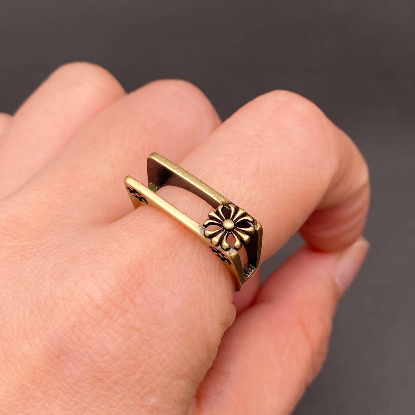 Hollowed Square Bronze Adjustable Ring