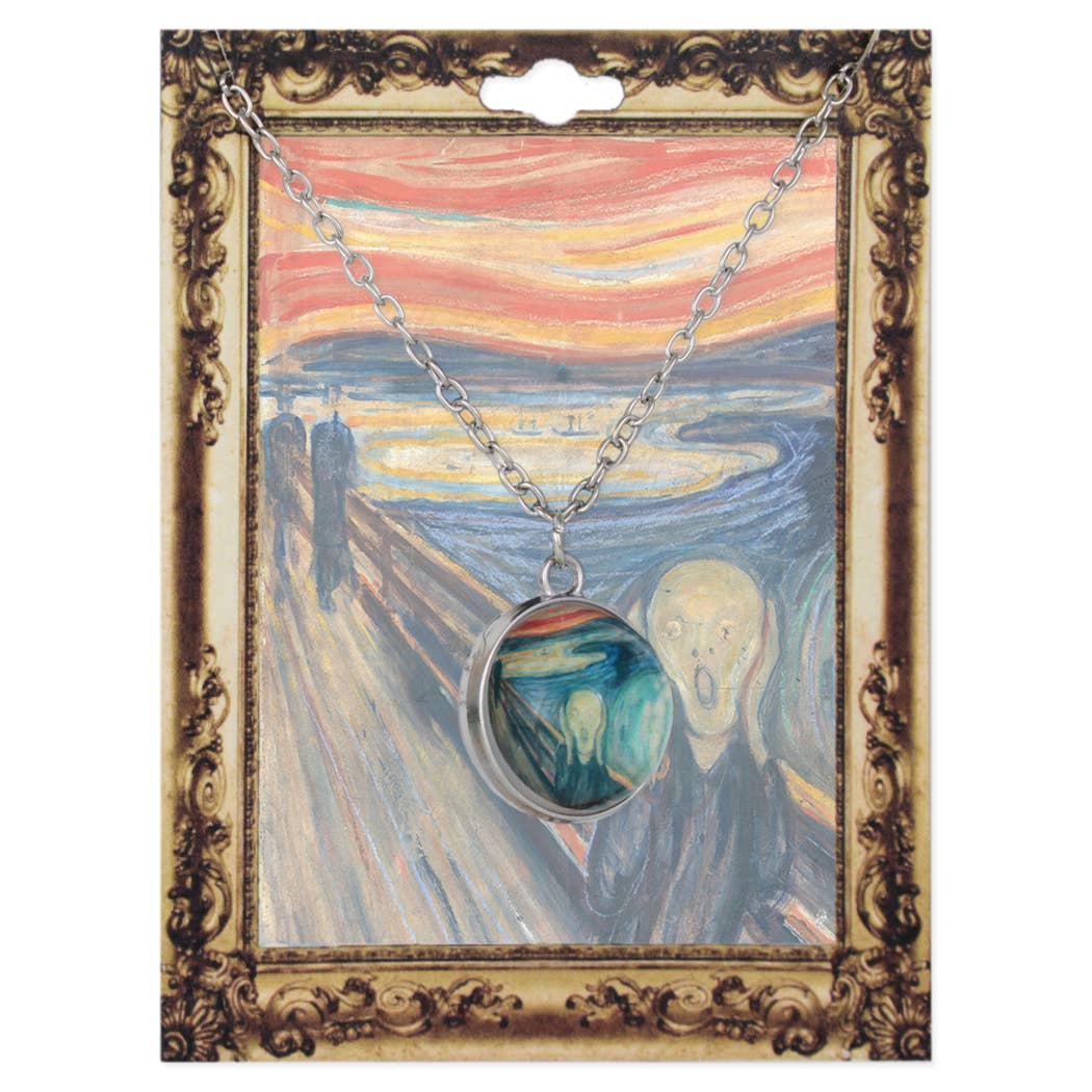 The Scream Print Silver Globe Fine Art Necklace