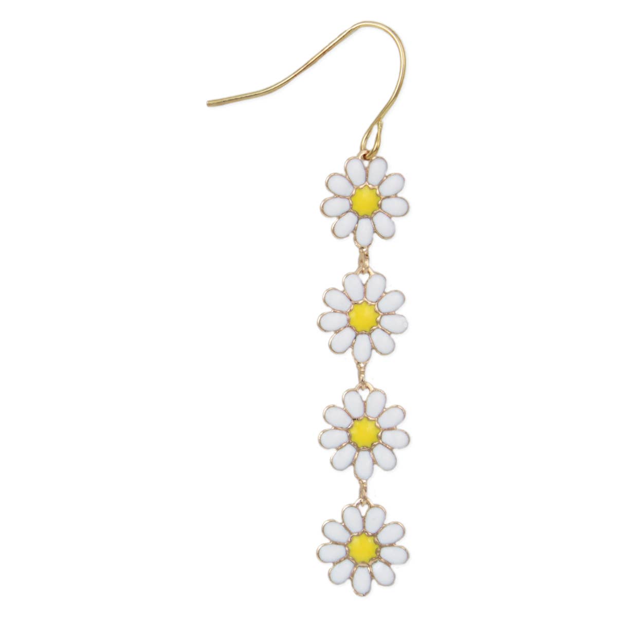 Daisy Chain Gold & White Flower Linear Earrings - Vintage MC