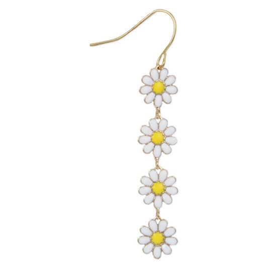Daisy Chain Gold & White Flower Linear Earrings - Vintage MC