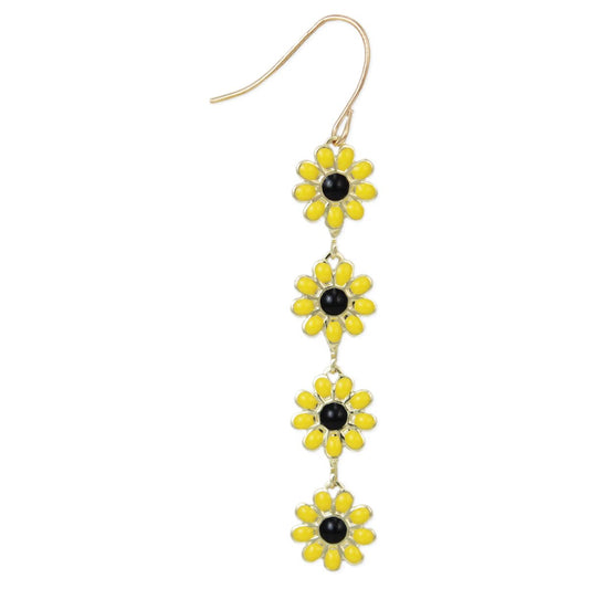 Daisy Chain Gold & Yellow Flower Linear Earrings - Vintage MC