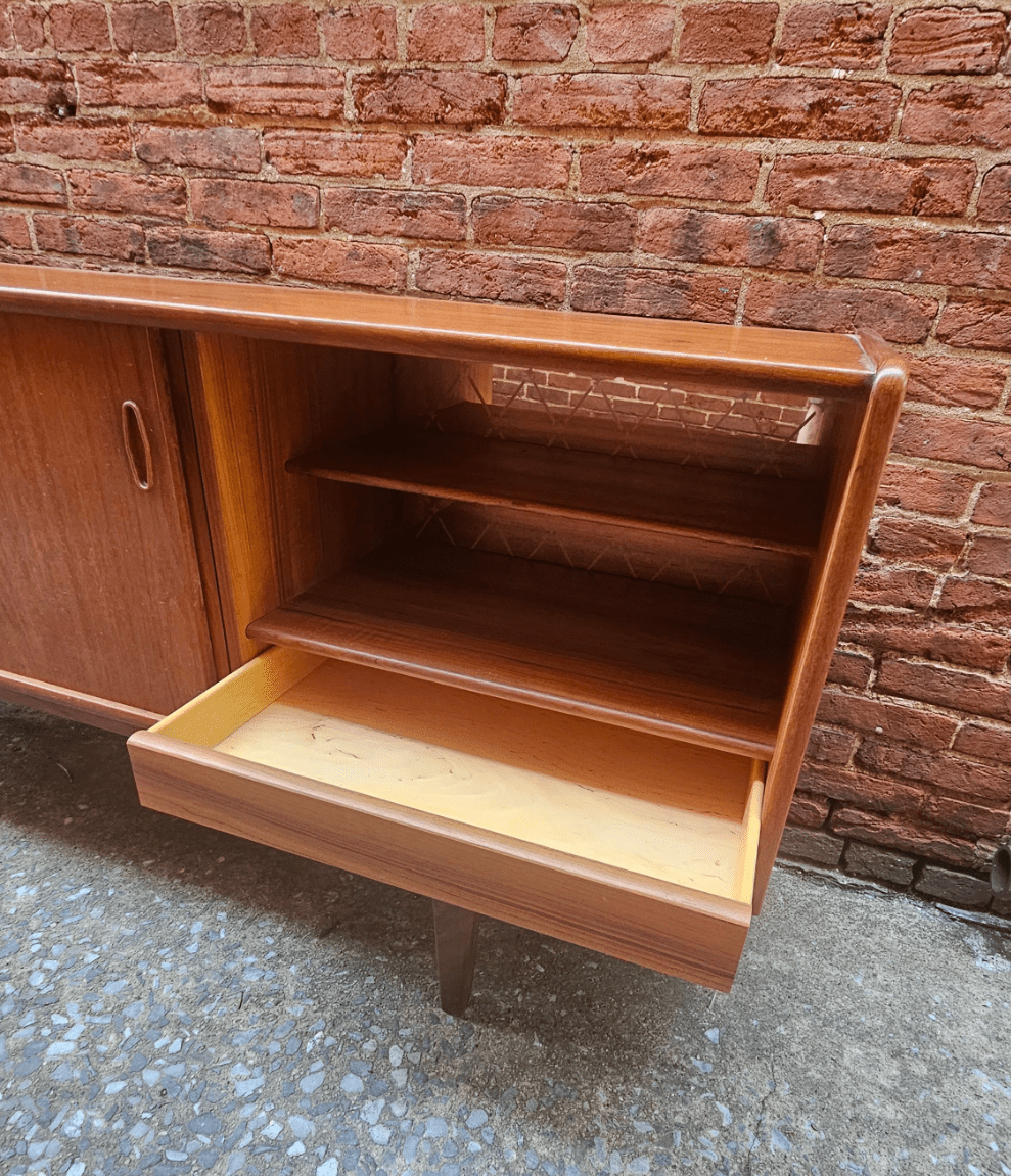 Danish Teak Credenza with Mirror Backed Bar Area - Vintage MC