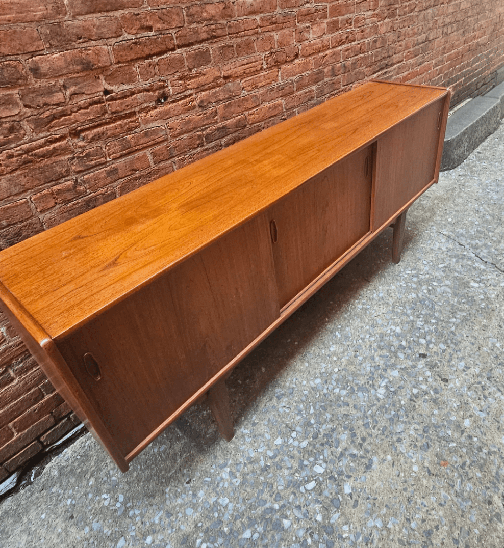Danish Teak Credenza with Mirror Backed Bar Area - Vintage MC