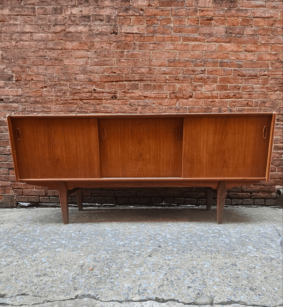 Danish Teak Credenza with Mirror Backed Bar Area - Vintage MC