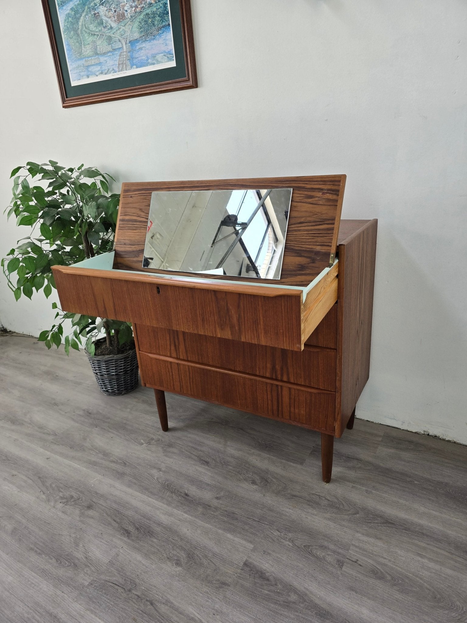 Danish Teak Vanity with Mirror – Vintage MC Danish Teak Vanity with Mirror – Vintage MC