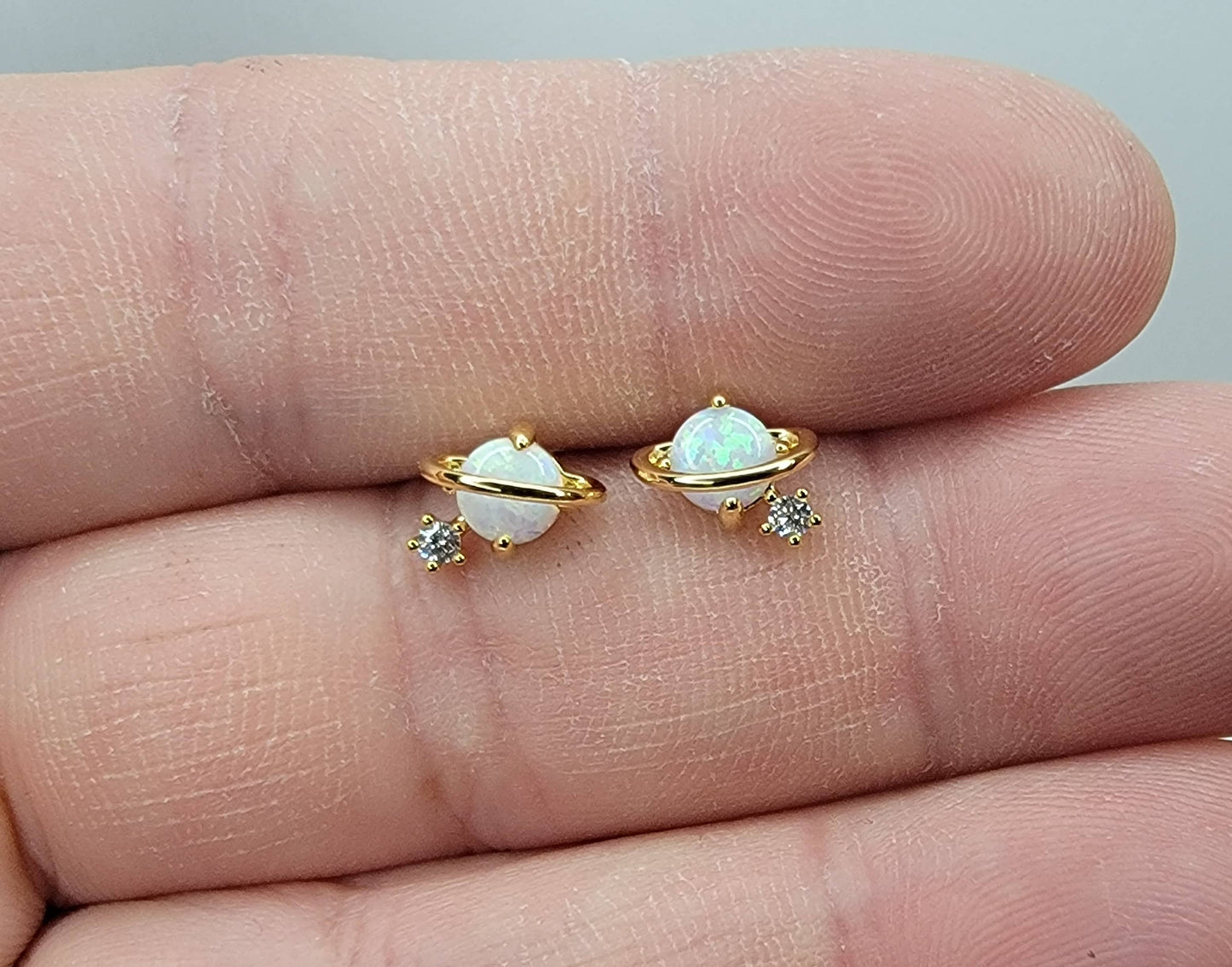 PLANET OPAL CZ STUD EARRINGS.