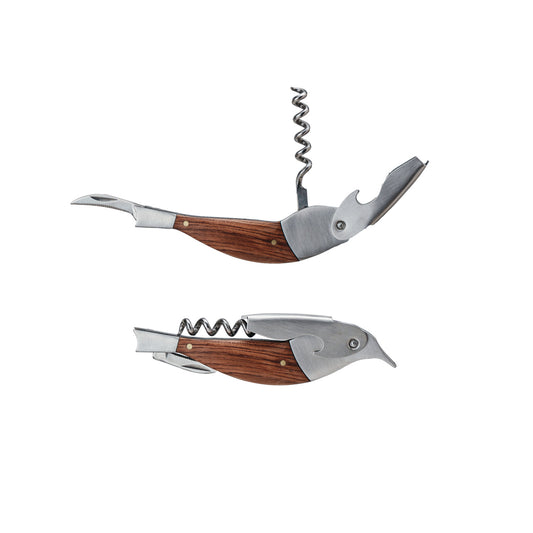 Merbau Wood Bird Shaped Bottle Opener/Corkscrew