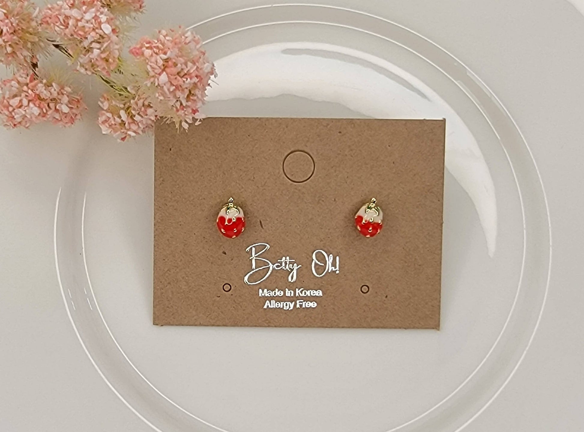 3D MINI STRAWBERRY POST EARRINGS.