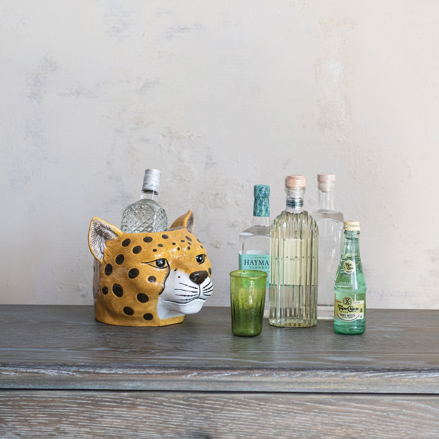 Ceramic Cheetah Head Planter/Bottle Cooler (Holds 5" Pot)