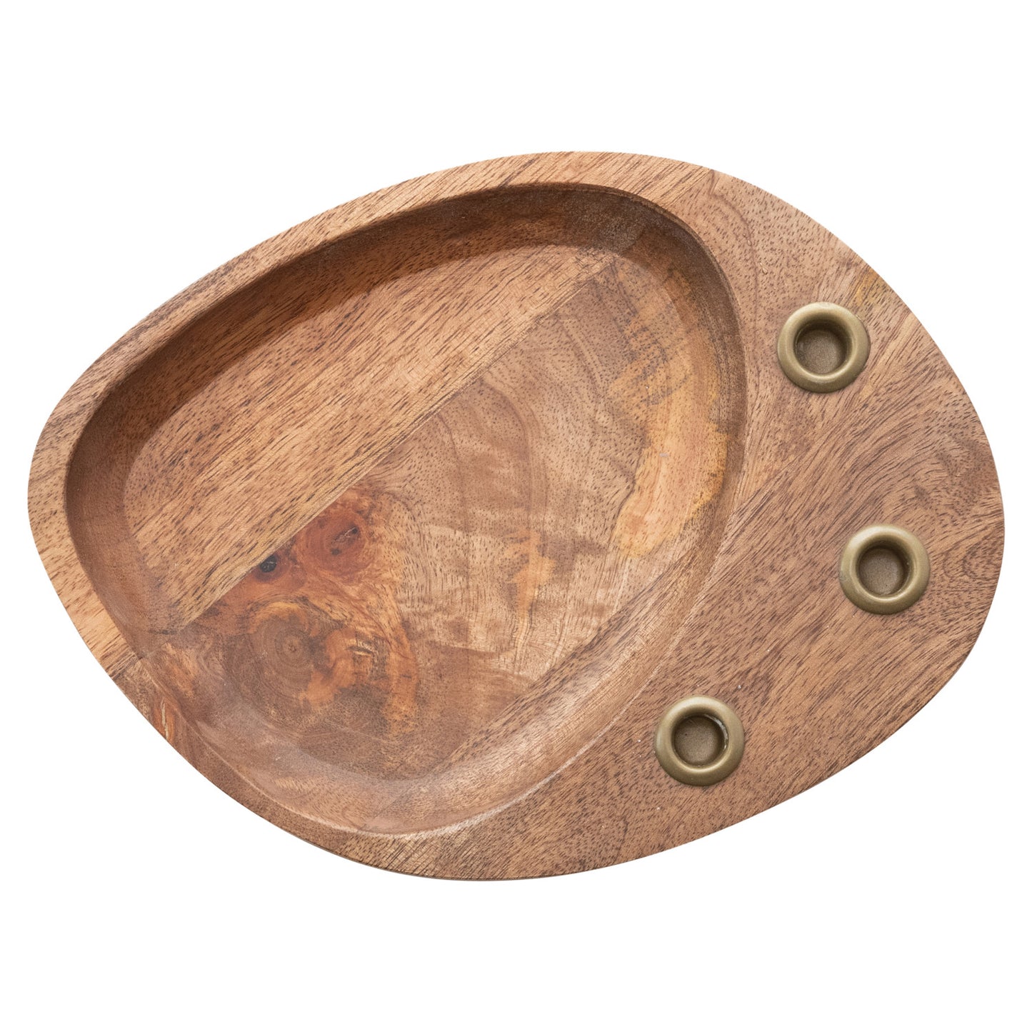 Mango Wood & Metal Taper Holder with Tray (Holds (3) 1/2" Tapers)