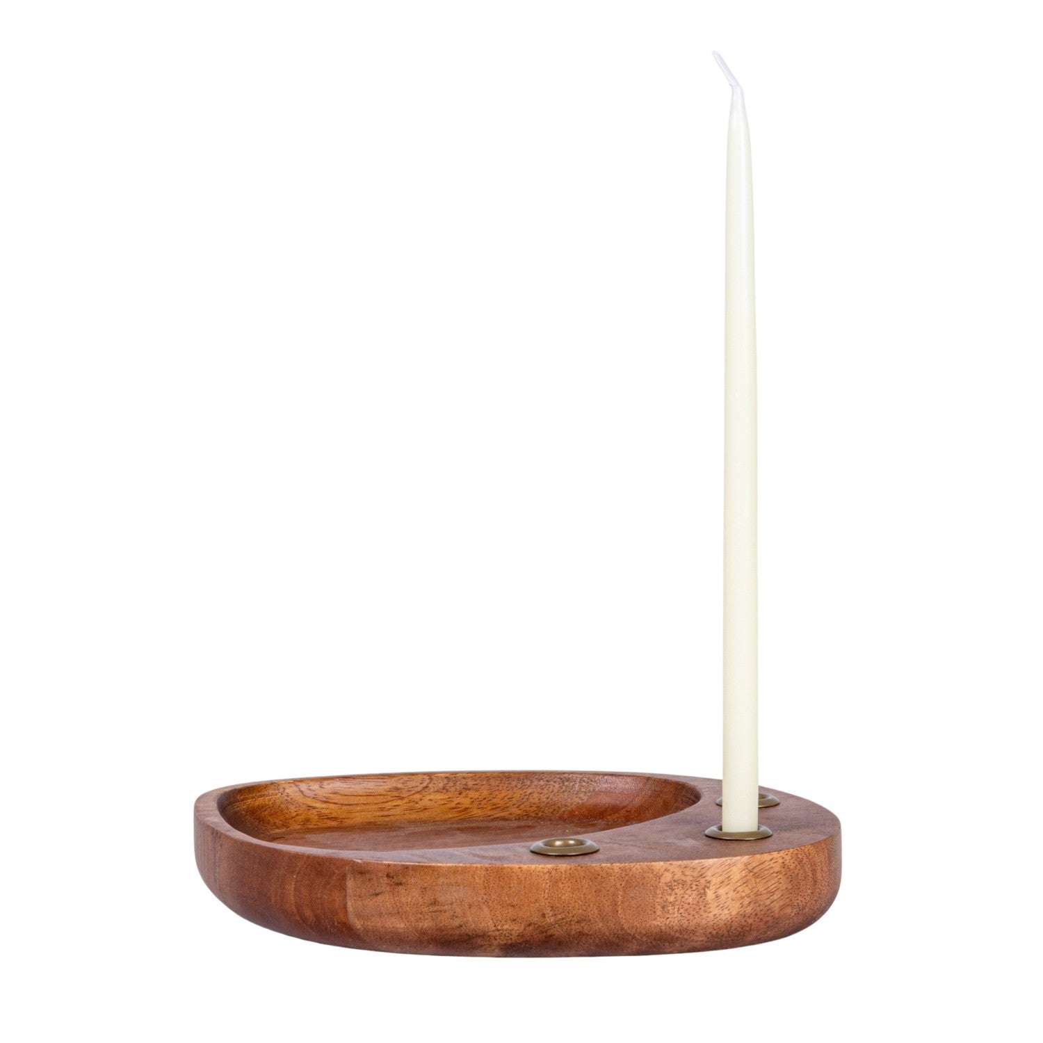 Mango Wood & Metal Taper Holder with Tray (Holds (3) 1/2" Tapers)