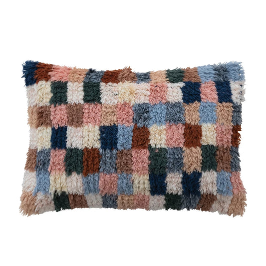 New Zealand Wool Tufted Checkered Lumbar Pillow