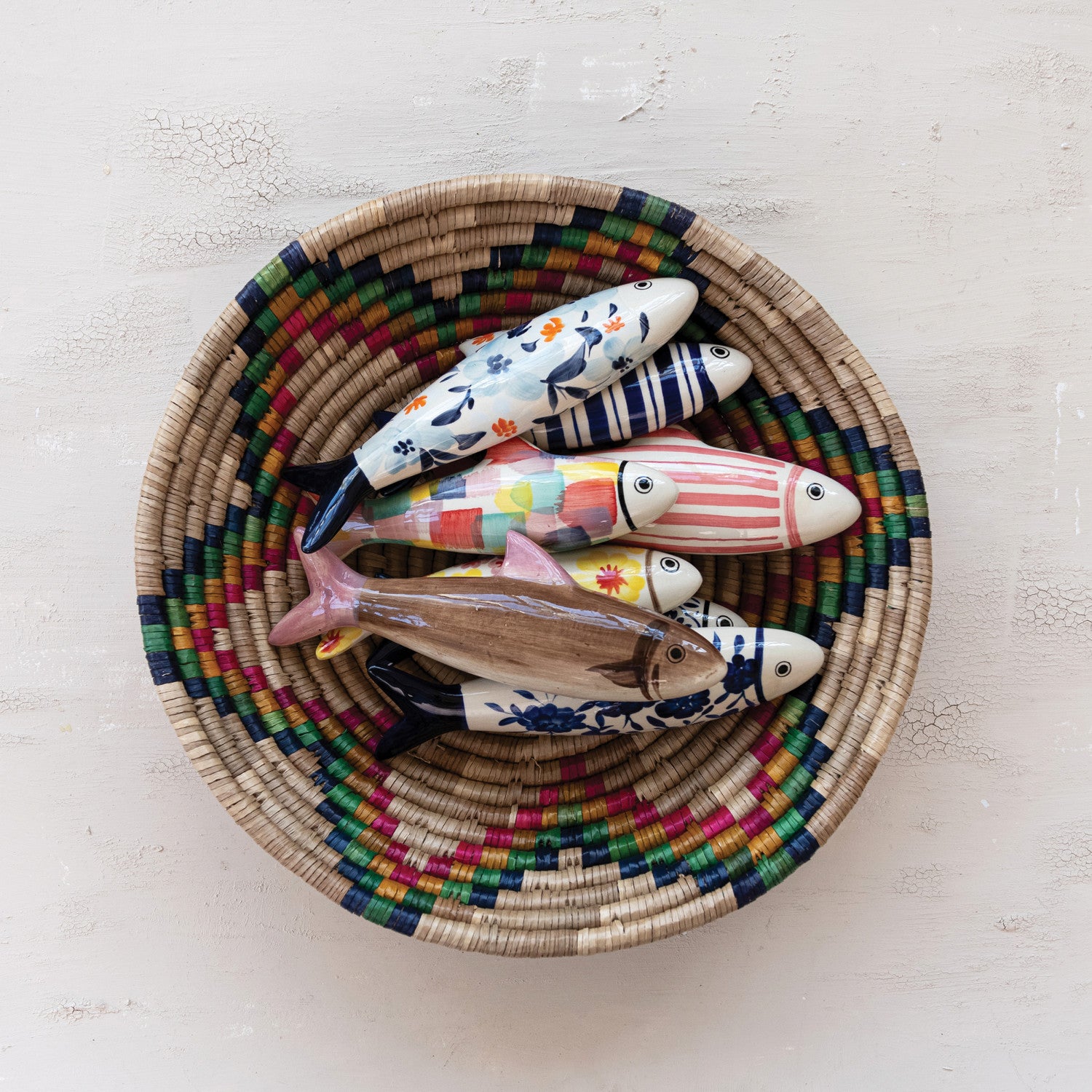Hand-Painted Stoneware Fish Wall Décor