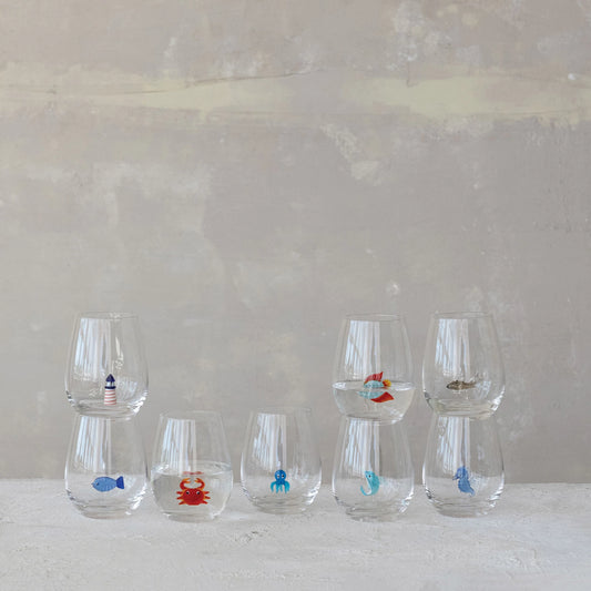 Stemless Wine Glasses with Handblown Figures