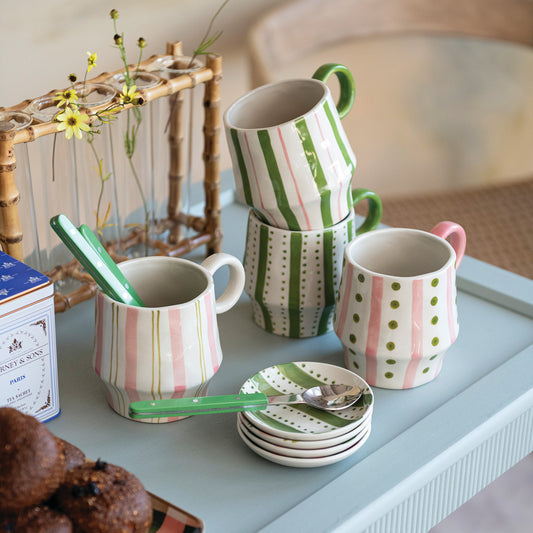 16 oz. Hand-Painted Stoneware Mug with Striped Pattern
