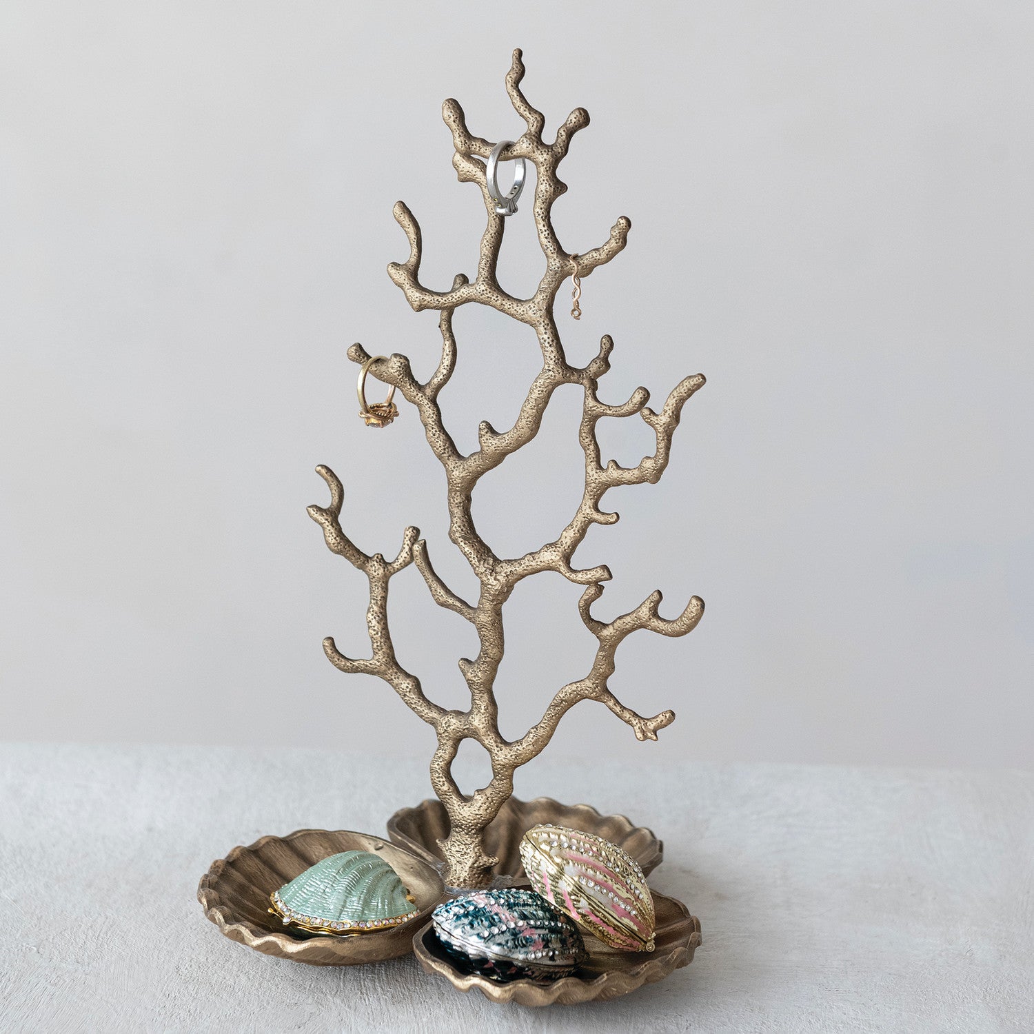 Metal Coral Shaped Jewelry Holder with Shell Base