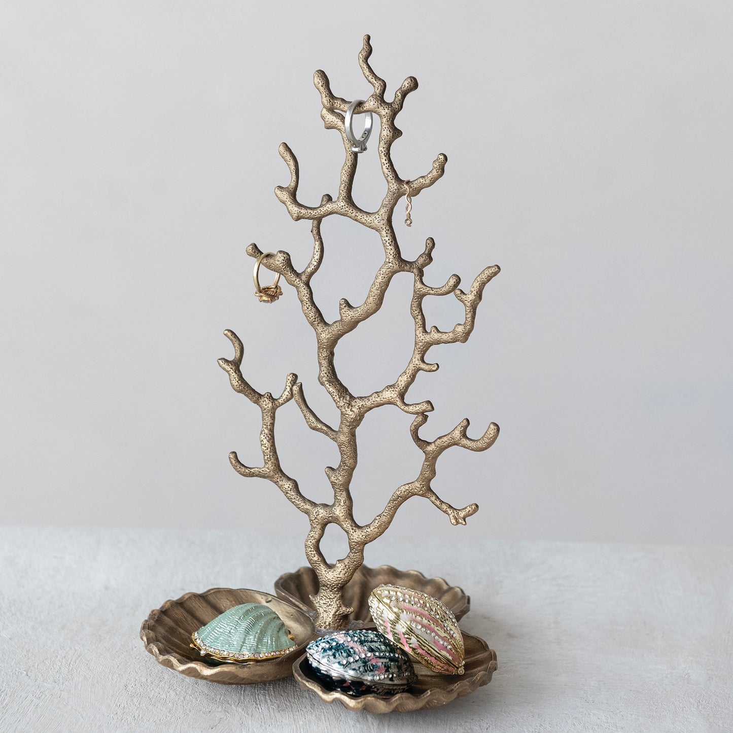 Metal Coral Shaped Jewelry Holder with Shell Base