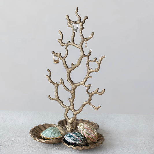 Metal Coral Shaped Jewelry Holder with Shell Base