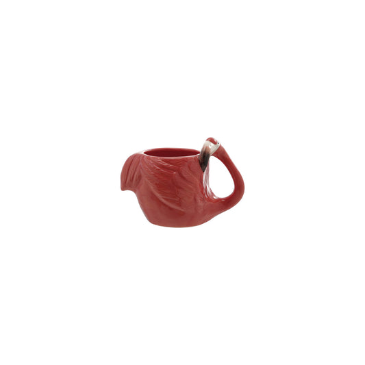 14 oz. Hand-Painted Stoneware Flamingo Shaped Mug, Pink, White & Brown