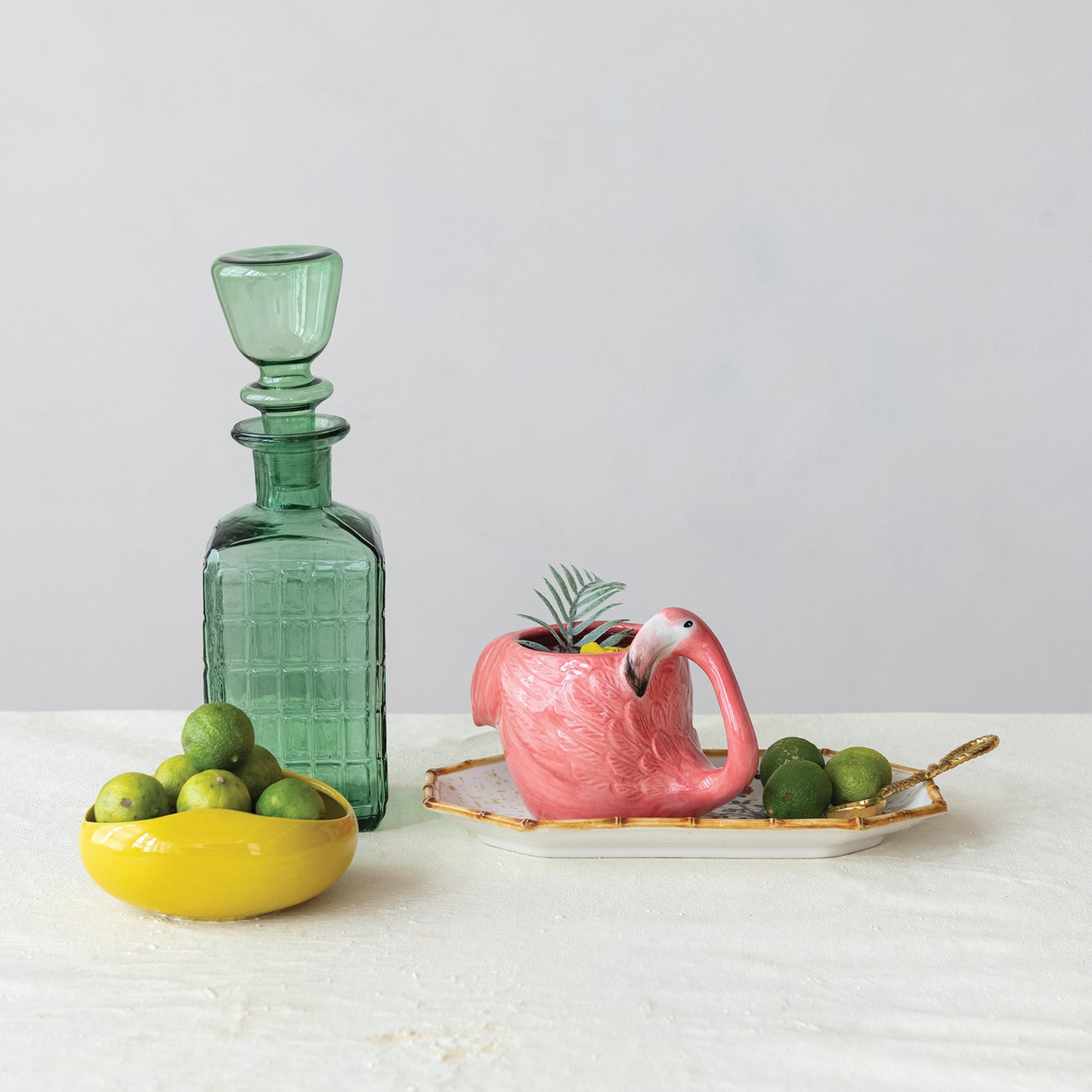 Hand-Painted Stoneware Flamingo Mug