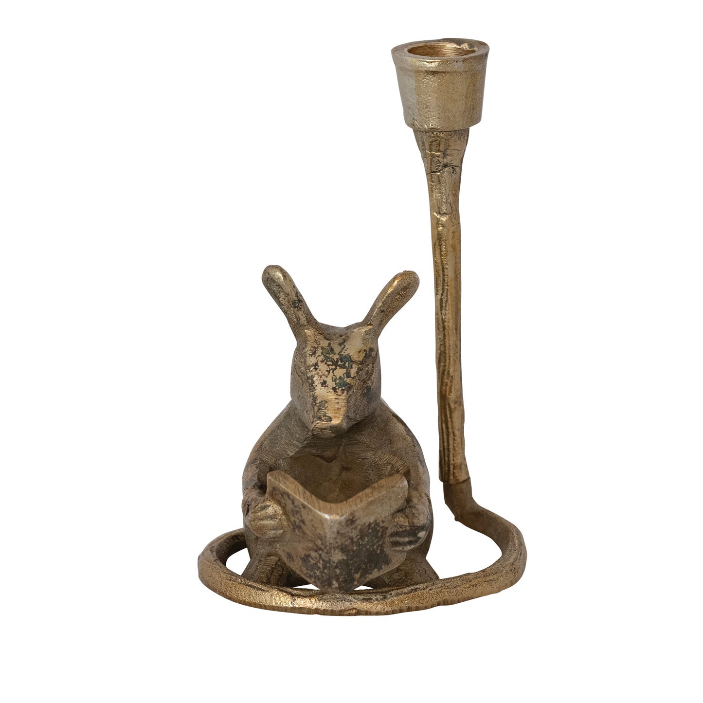 Mouse Shaped Taper Holder, Antique Gold Finish
