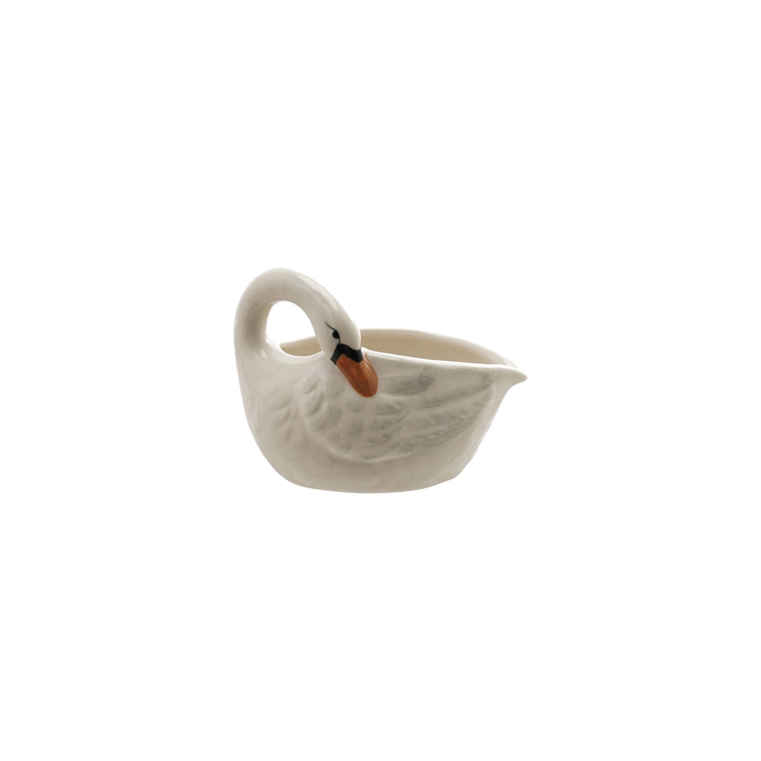 6 oz. Hand-Painted Stoneware Swan Shaped Petite Pitcher