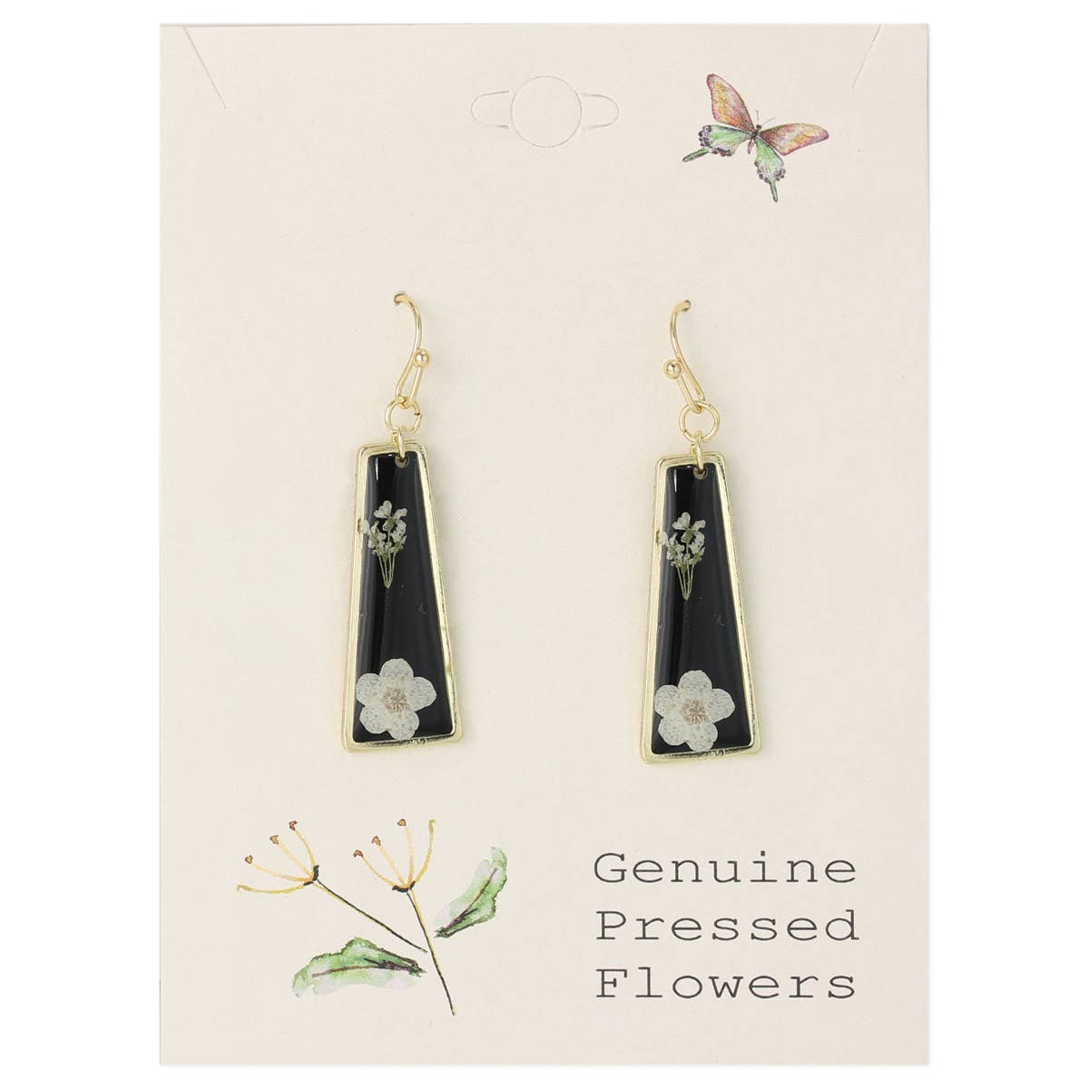 Dried Flower Gold Black Bar Earrings - Vintage MC