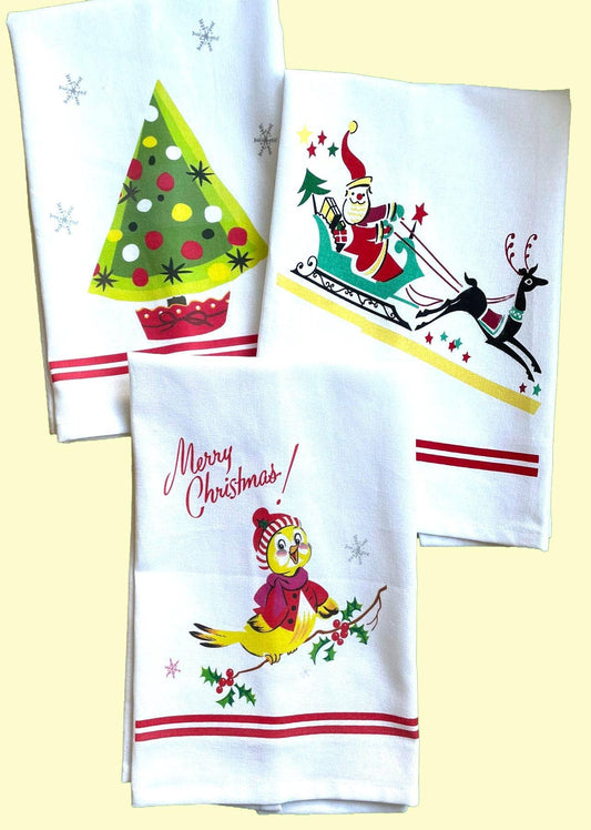 Storybook Christmas Tree Retro Kitchen Tea Towel