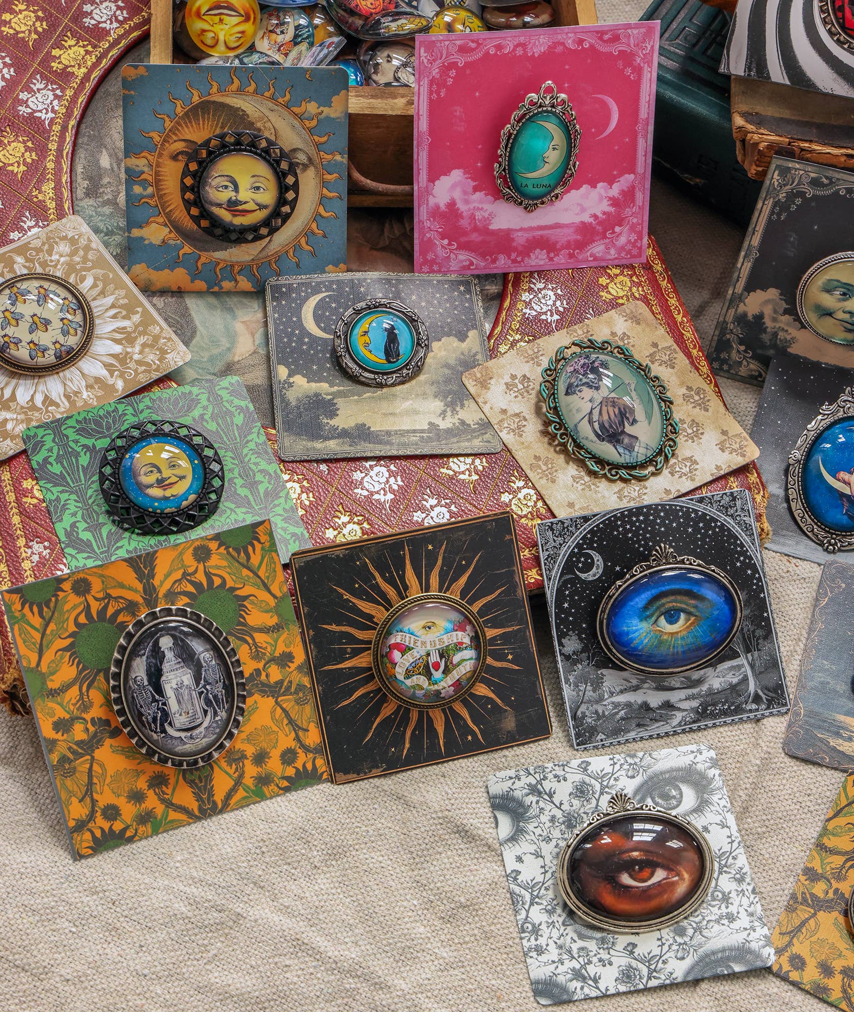 Handmade Eclectic Vintage Cameo Brooches on Cards
