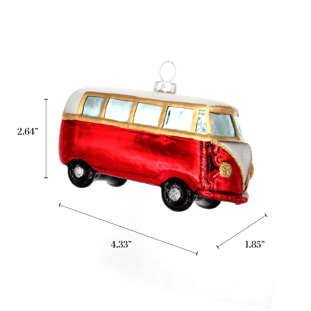 VW Red Van Handmade Glass Christmas Ornament