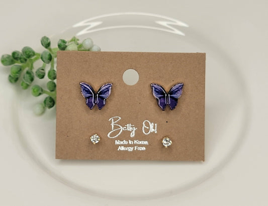 Two Pair Set Butterfly Post Earrings