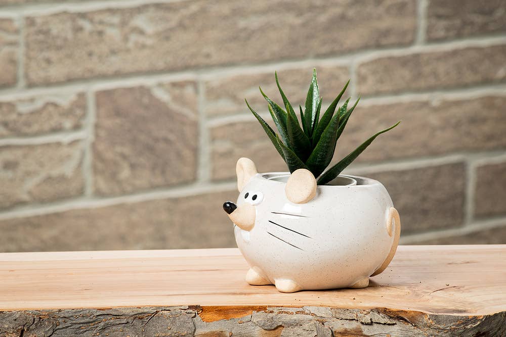 Sm Mouse Planter-Wht-2.5H