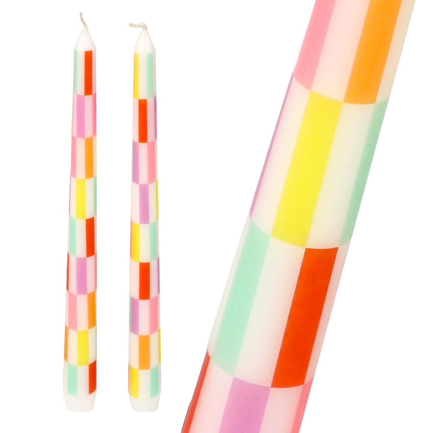 Multicolor Check Taper Candles - 2 Pack | Valentines Decor |
