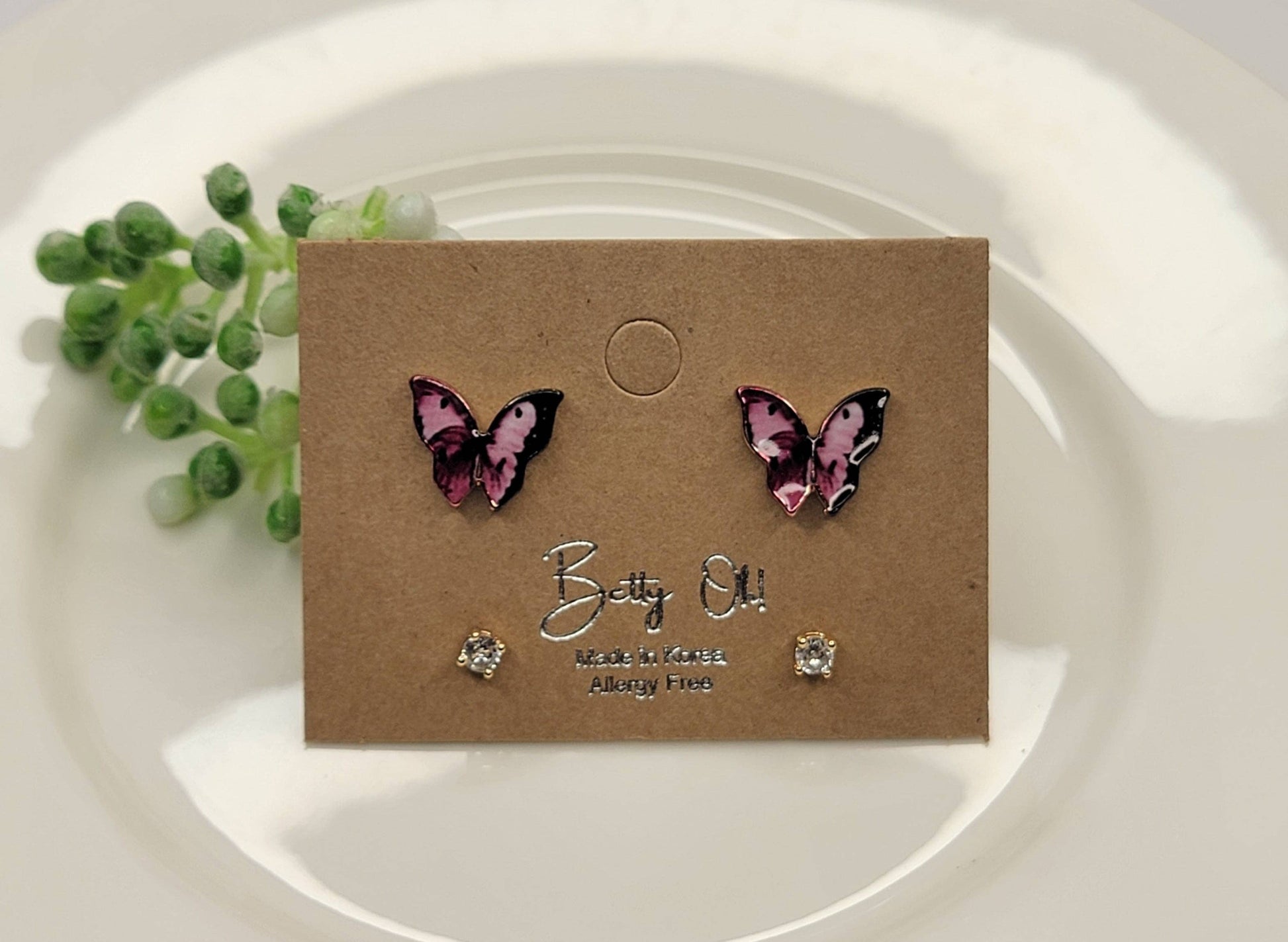 Two Pair Set Butterfly Post Earrings