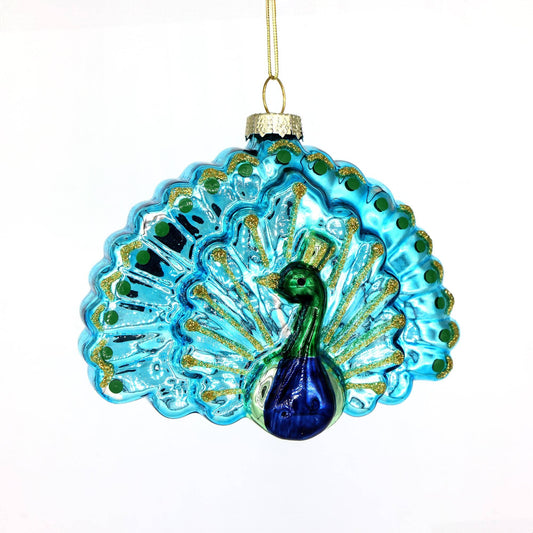 Vintage Style Peacock Glass Christmas Ornament