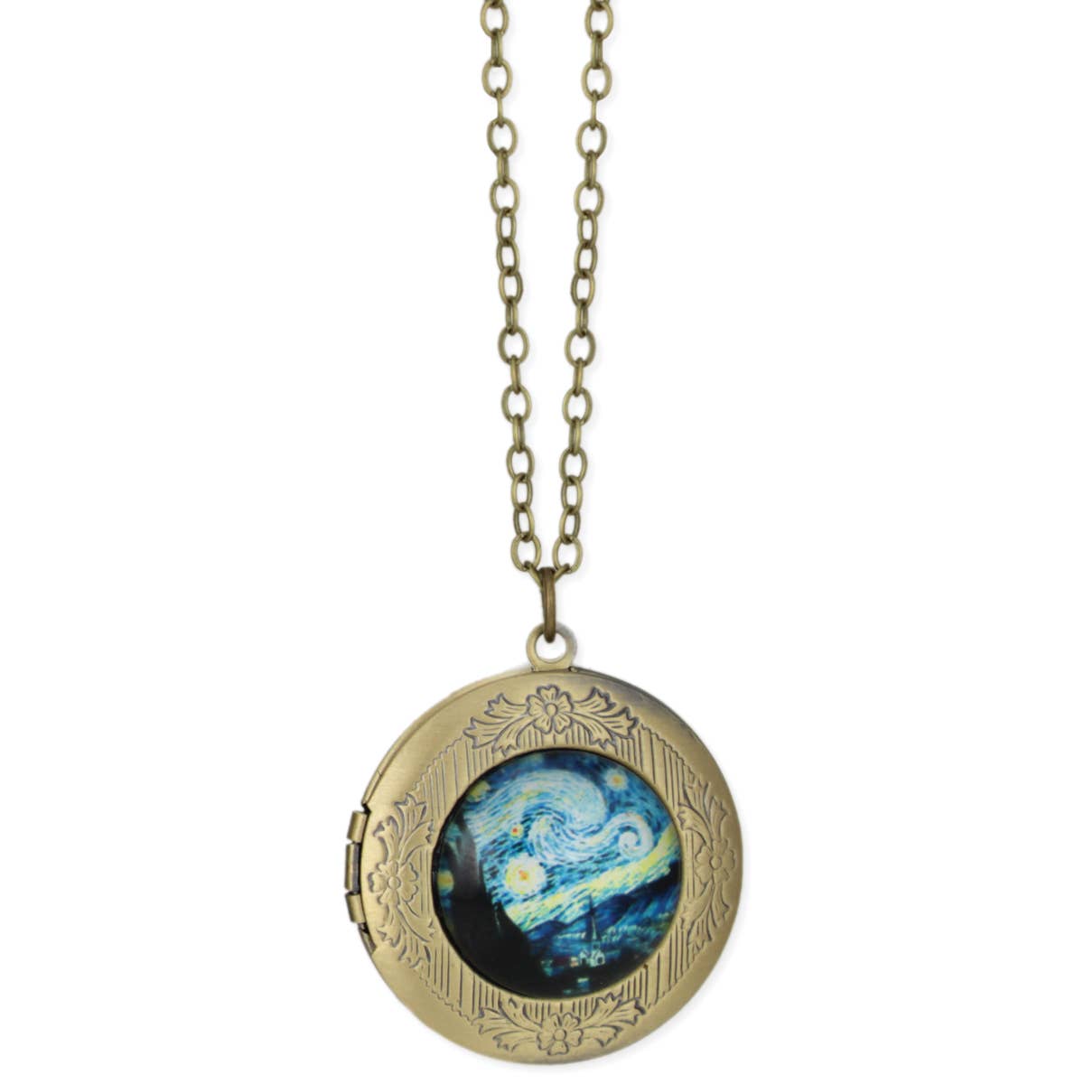 Starry Night Fine Art Gold Locket Necklace
