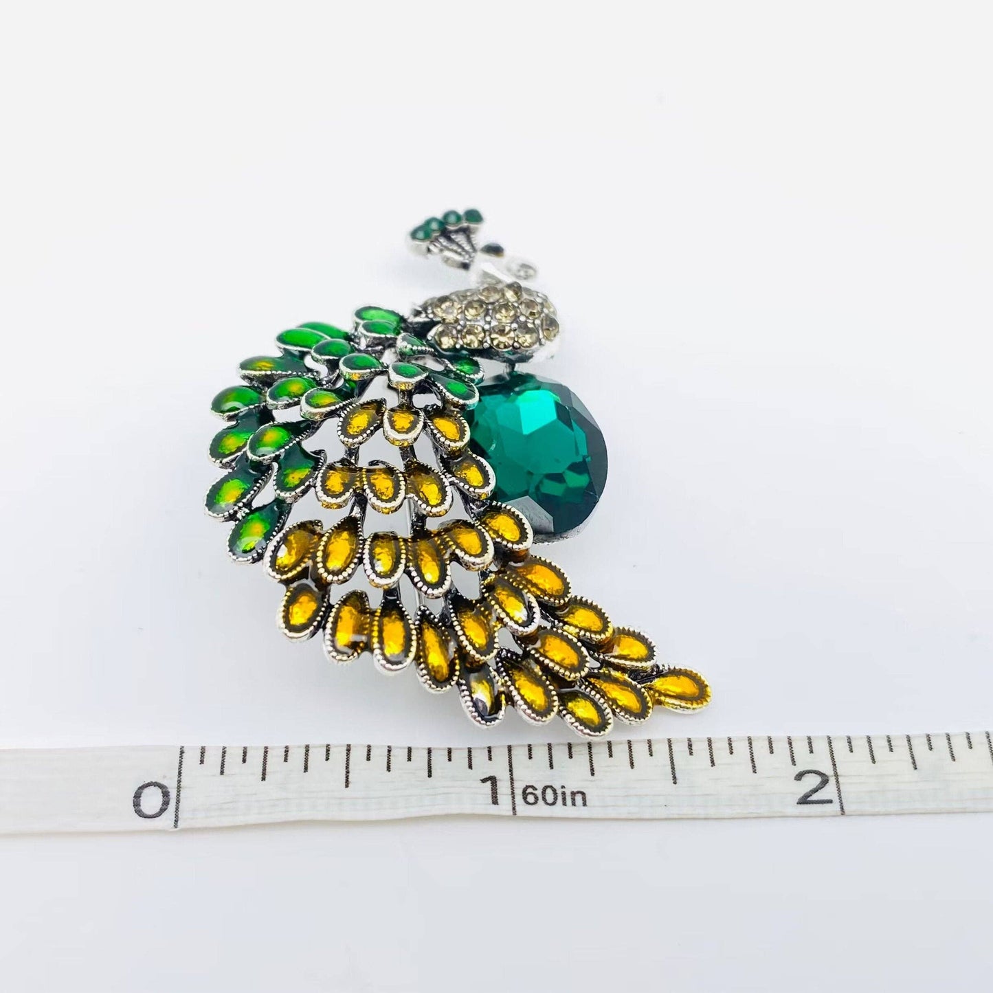 Enamel Colored Rhinestone Peacock Brooch