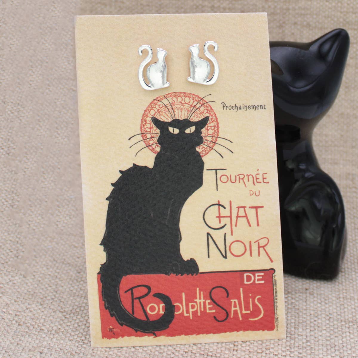 Chat Noir Fine Art Silver Cat Post Earrings